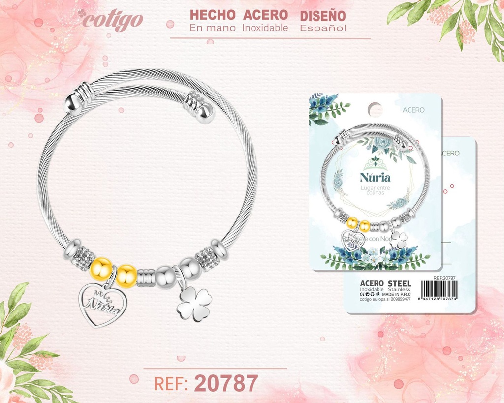 Brazalete de acero con nombre: Núria - Joyería personalizada con nombres