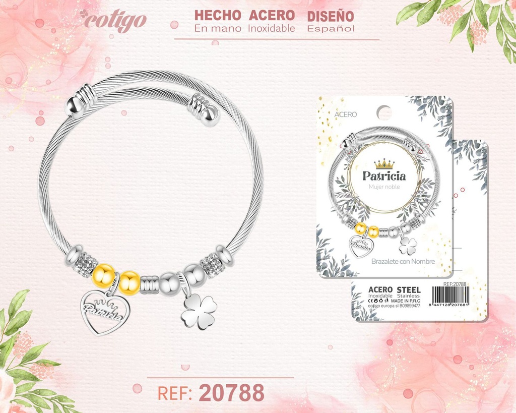 Brazalete de acero con nombre: Patricia - Joyería personalizada con nombres