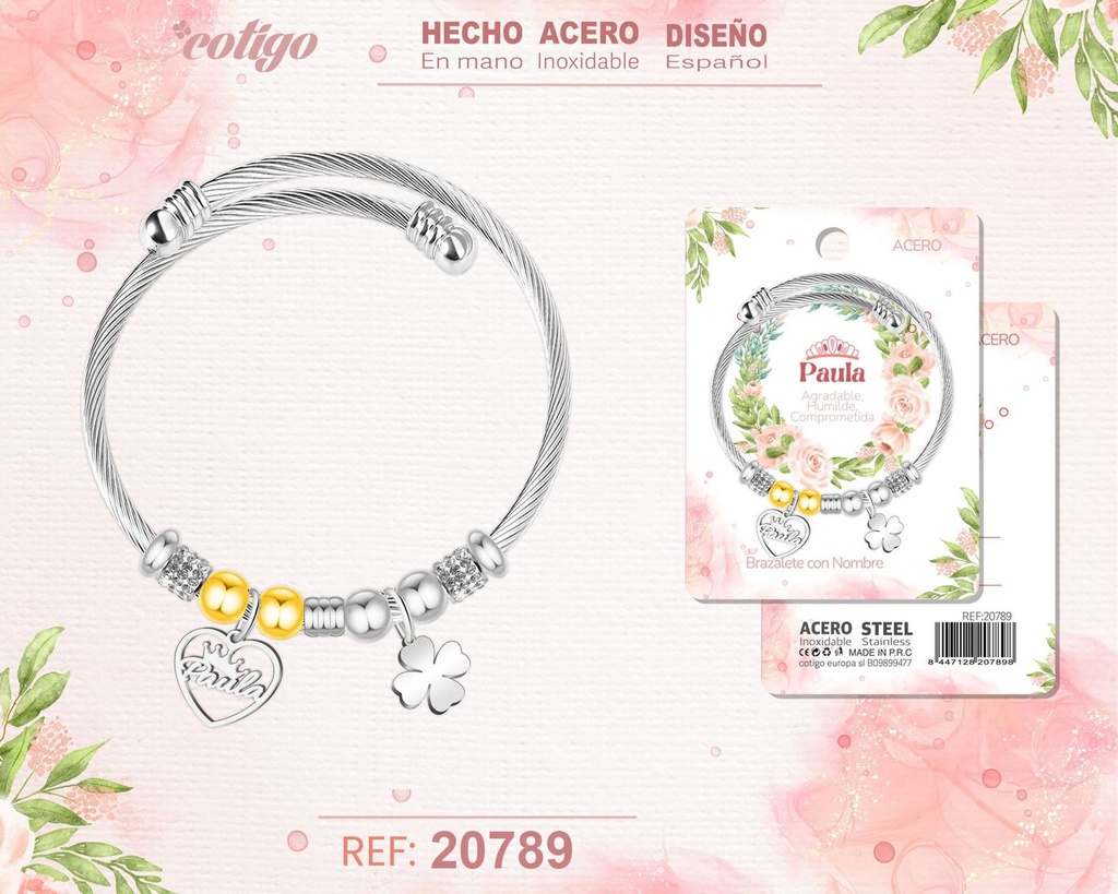 Brazalete de acero con nombre: Paula - Joyería personalizada con nombres