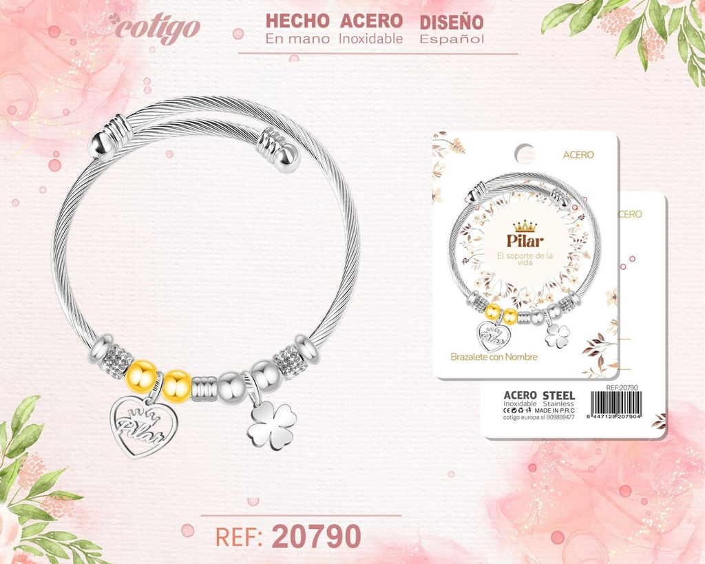 Brazalete de acero con nombre: Pilar - Joyería personalizada con nombres