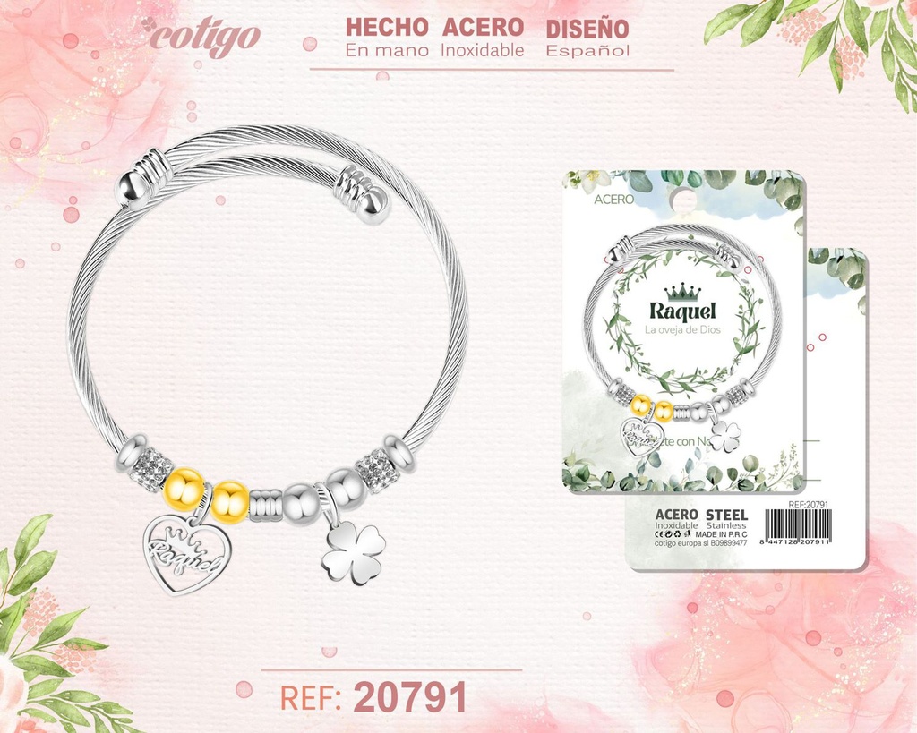 Brazalete de acero con nombre: Raquel - Joyería personalizada con nombres