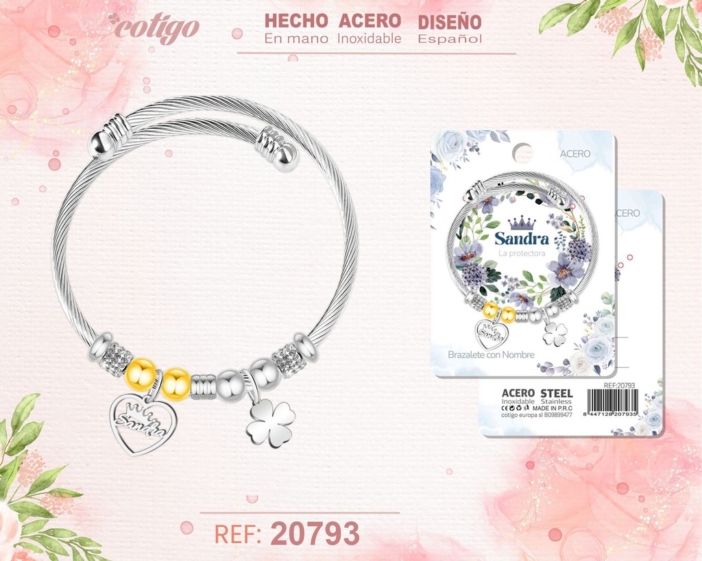 Brazalete de acero con nombre: Sandra - Joyería personalizada con nombres