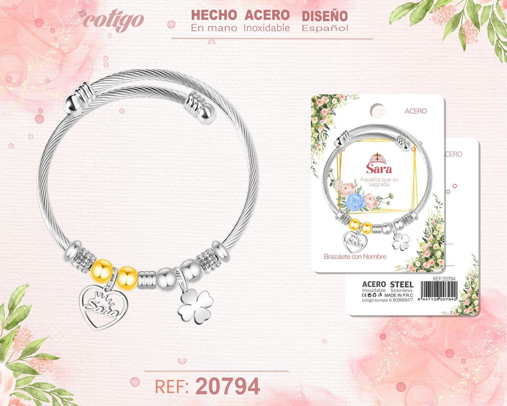 Brazalete de acero con nombre: Sara - Joyería personalizada con nombres