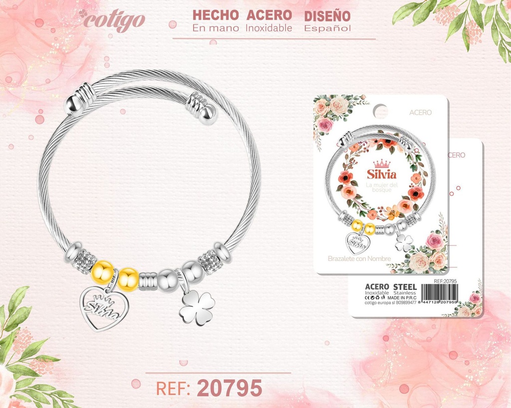 Brazalete de acero con nombre: Silvia - Joyería personalizada con nombres