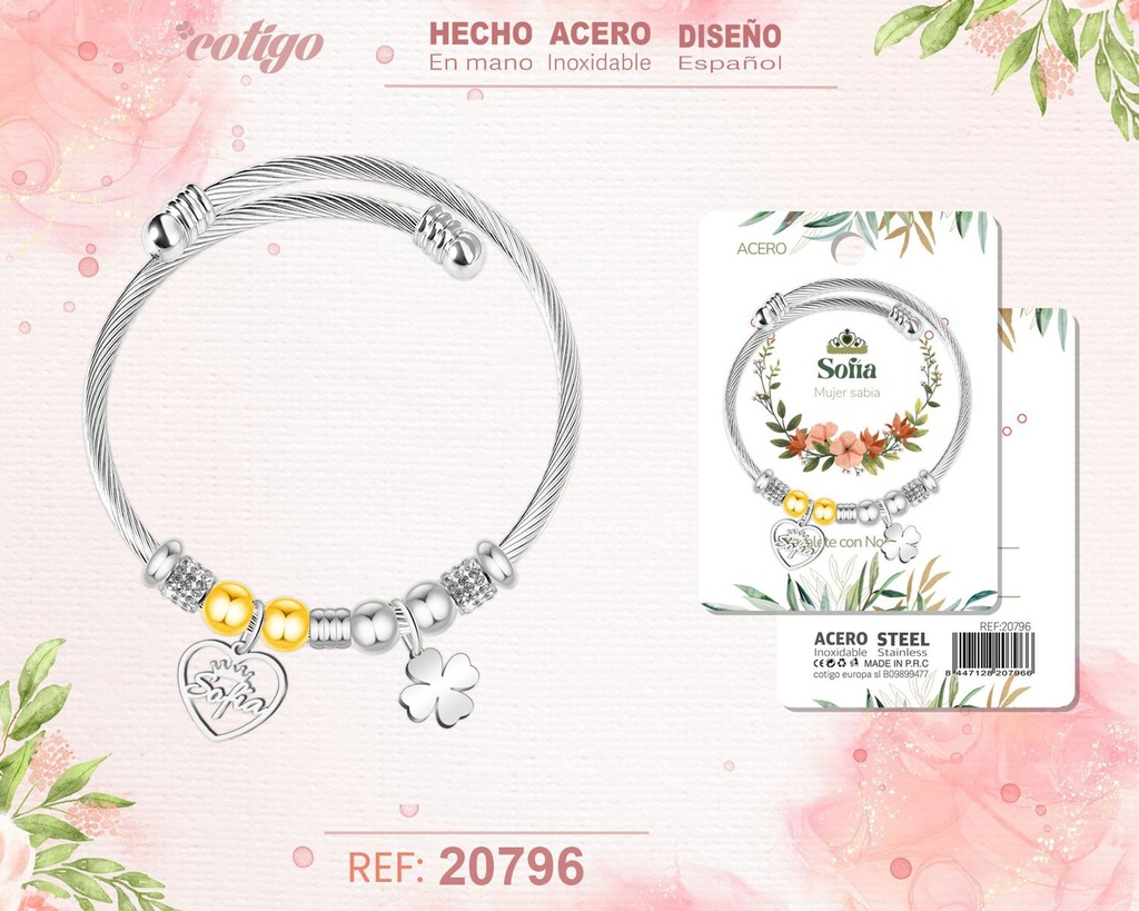 Brazalete de acero con nombre: Sofía - Joyería personalizada con nombres