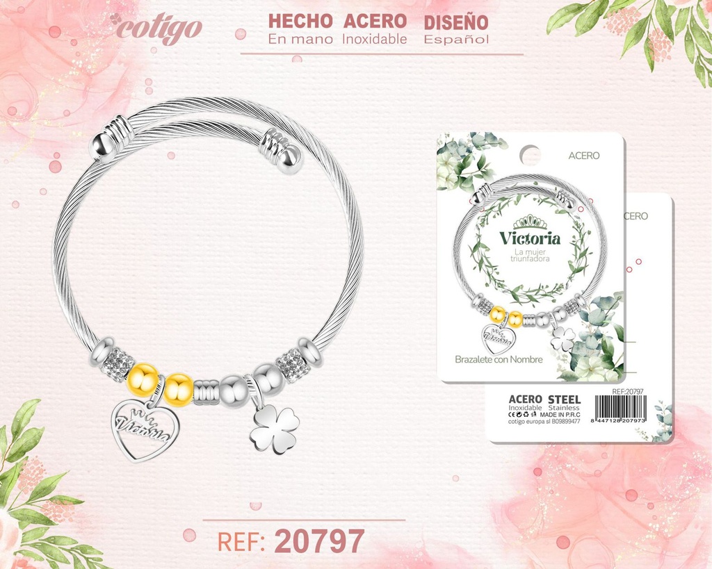 Brazalete de acero con nombre: Victoria - Joyería personalizada con nombres