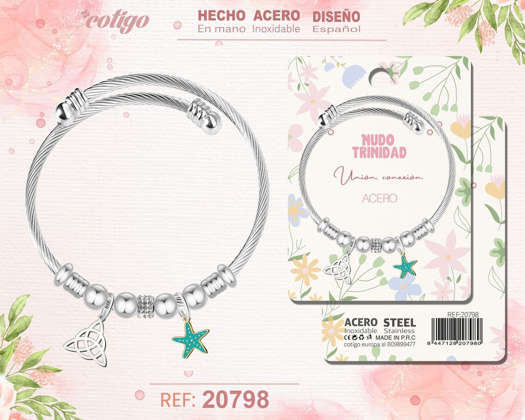 Brazalete de acero con: Nudo Trinidad - Joyería simbólica y significativa