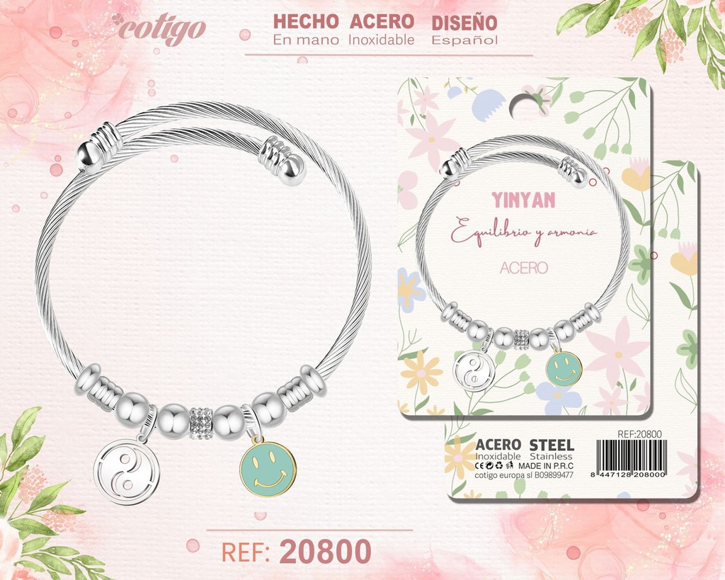 Brazalete de acero con: Yin Yang - Joyería simbólica y espiritual