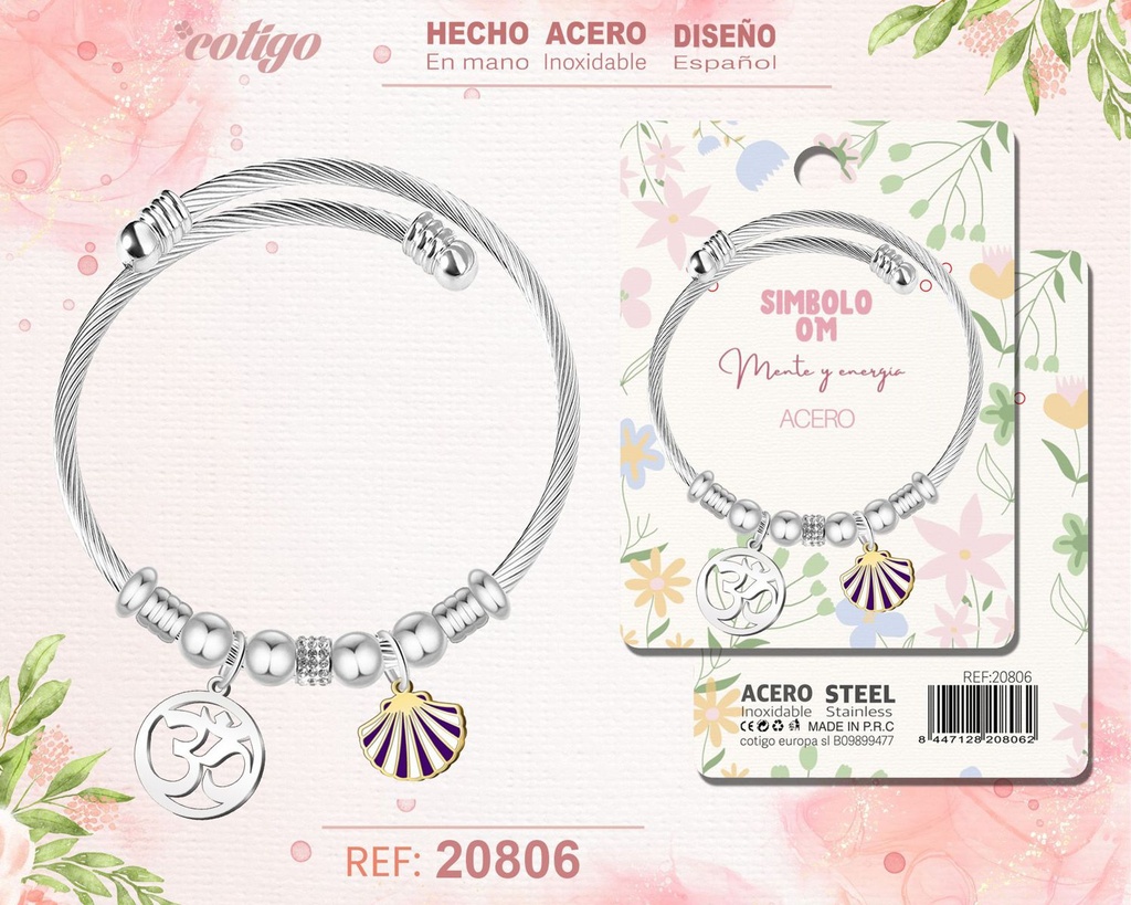 Brazalete de acero con: Símbolo OM - Joyería espiritual y cultural