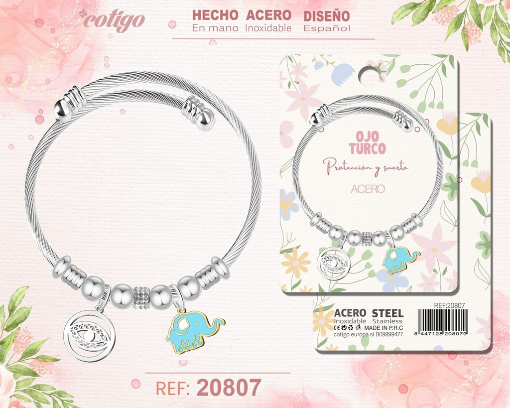 Brazalete de acero con: Ojo turco - Joyería protectora y cultural