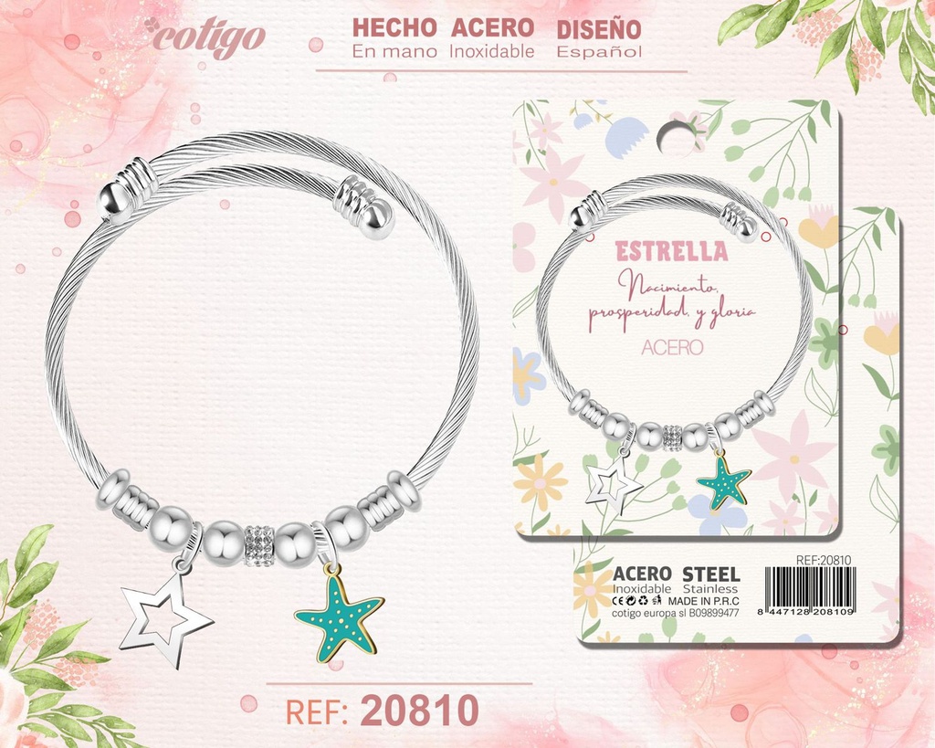 Brazalete de acero con diseño de estrella - Joyería y accesorios de moda