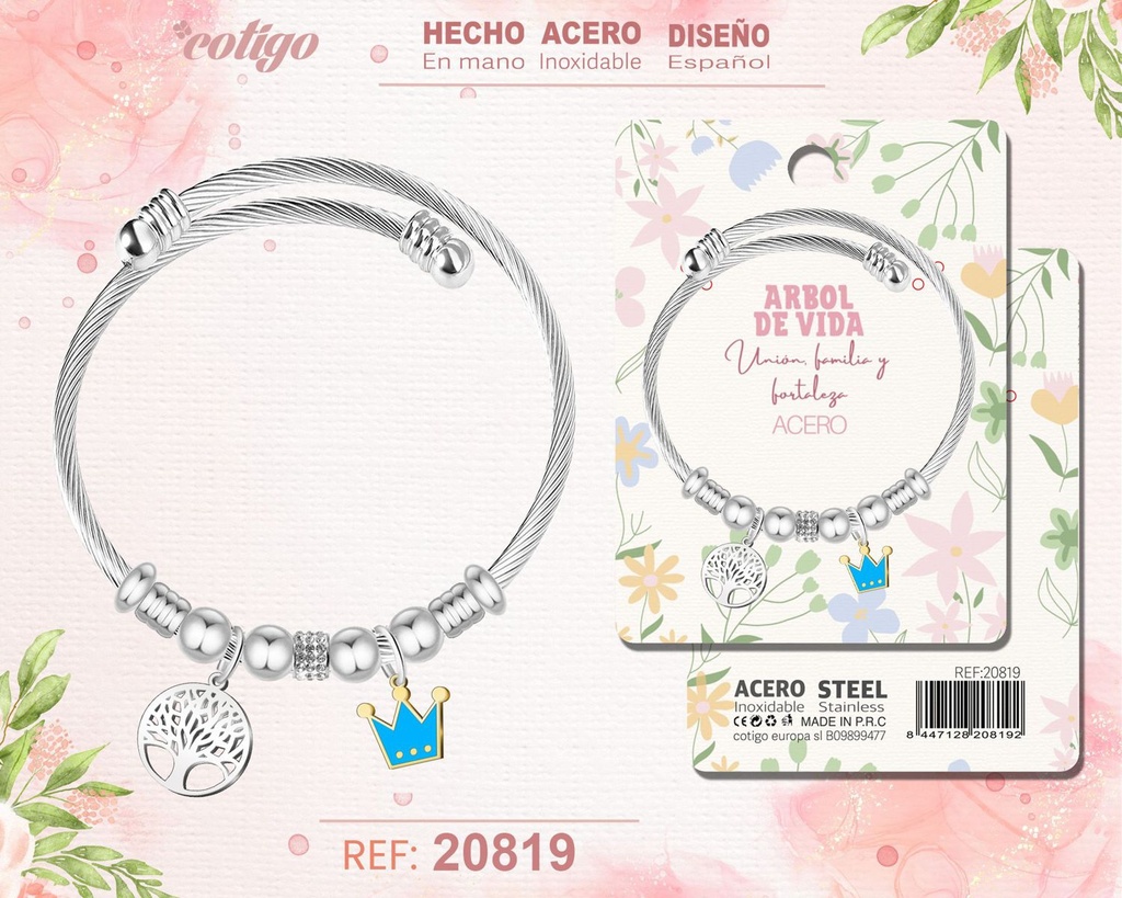 Brazalete de acero con diseño de árbol de vida - Joyería y accesorios de moda