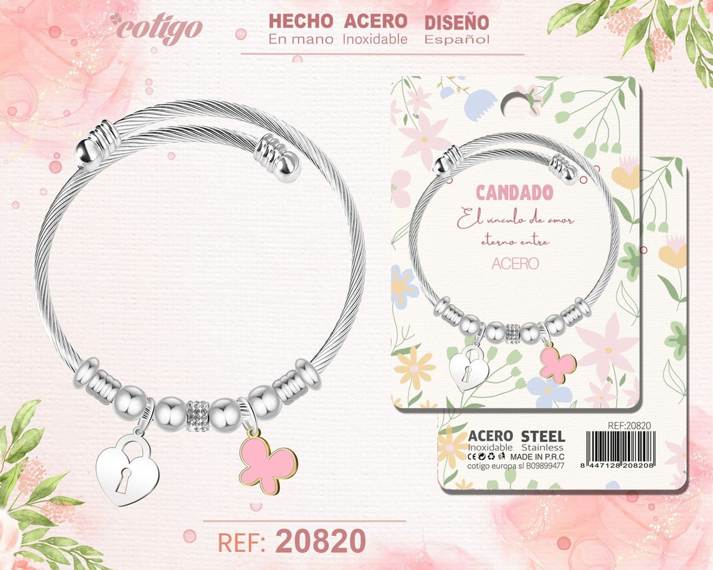 Brazalete de acero con diseño de candado - Joyería y accesorios de moda