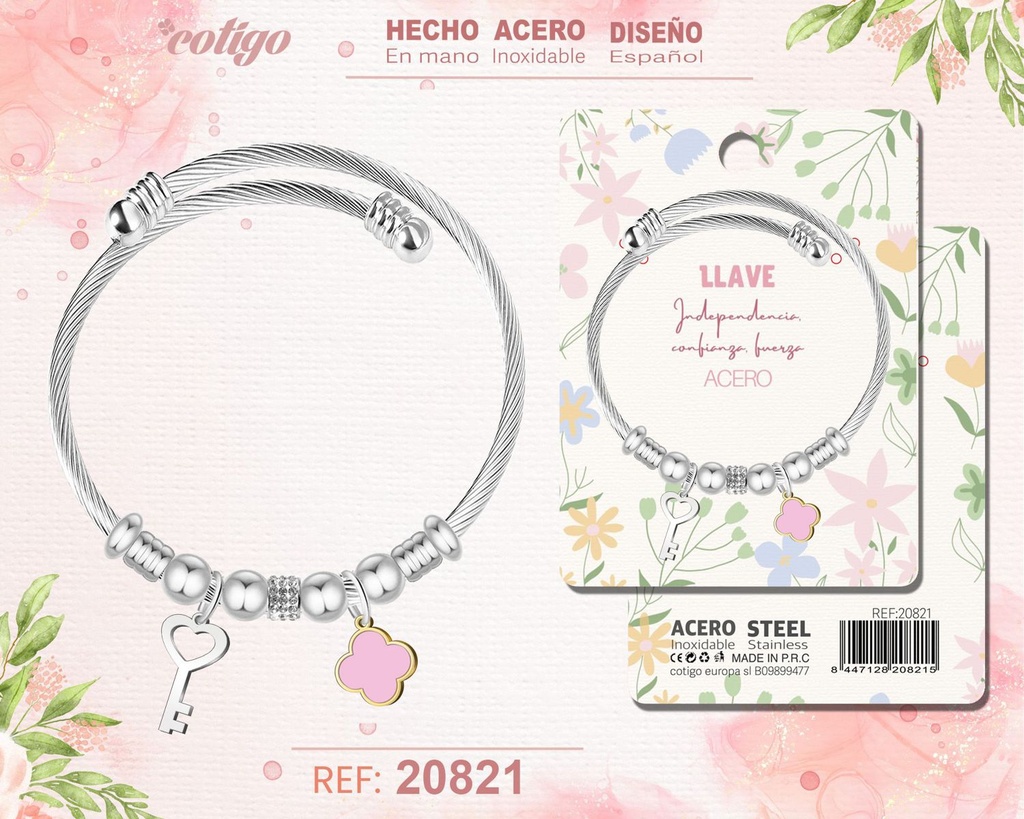 Brazalete de acero con diseño de llave - Joyería y accesorios de moda