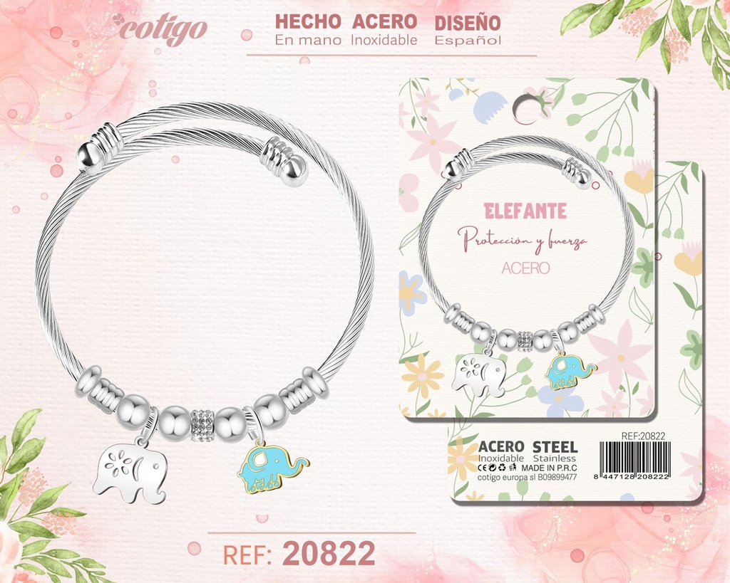 Brazalete de acero con diseño de elefante - Joyería y accesorios de moda