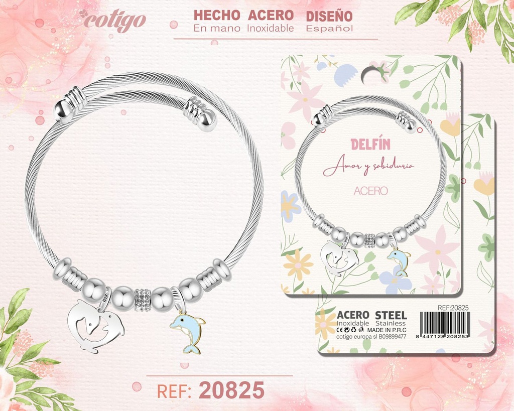 Brazalete de acero con diseño de delfín - Joyería y accesorios de moda