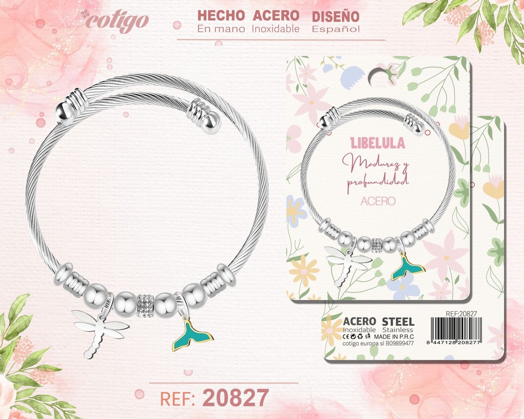 Brazalete de acero con diseño de libélula - Joyería y accesorios de moda