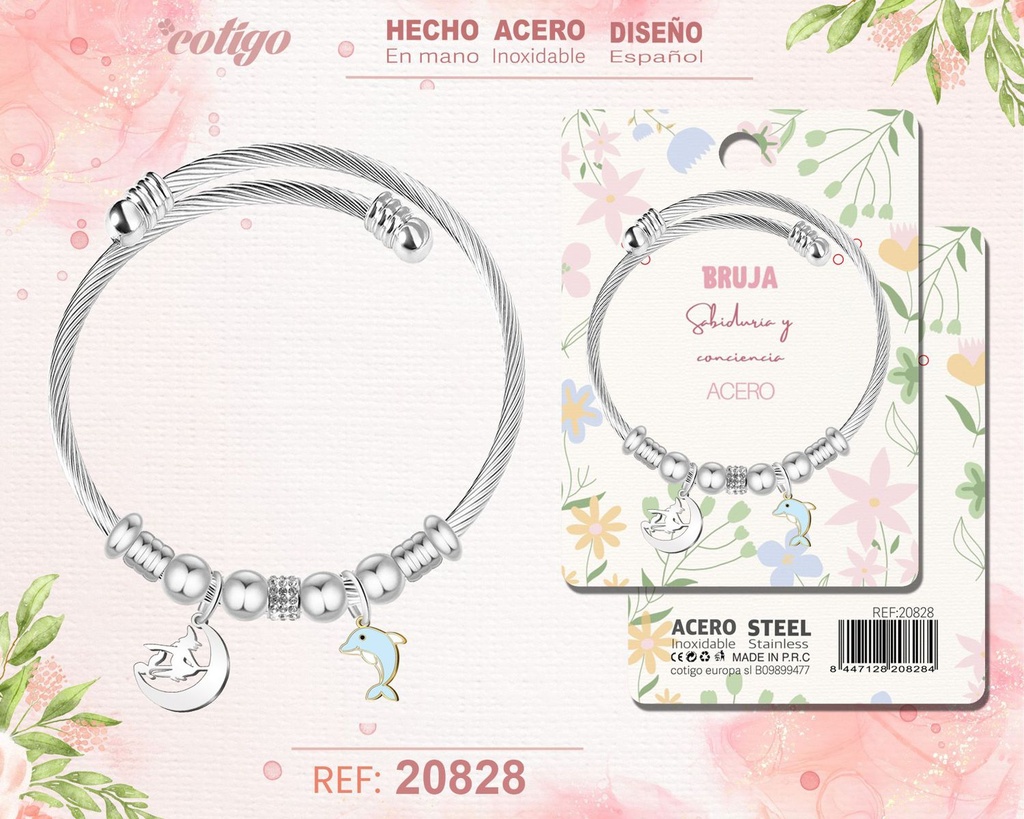 Brazalete de acero con diseño de bruja - Joyería y accesorios de moda