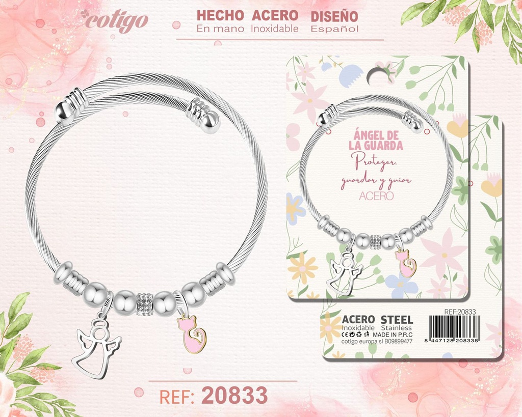 Brazalete de acero con diseño de ángel - Joyería y accesorios de moda