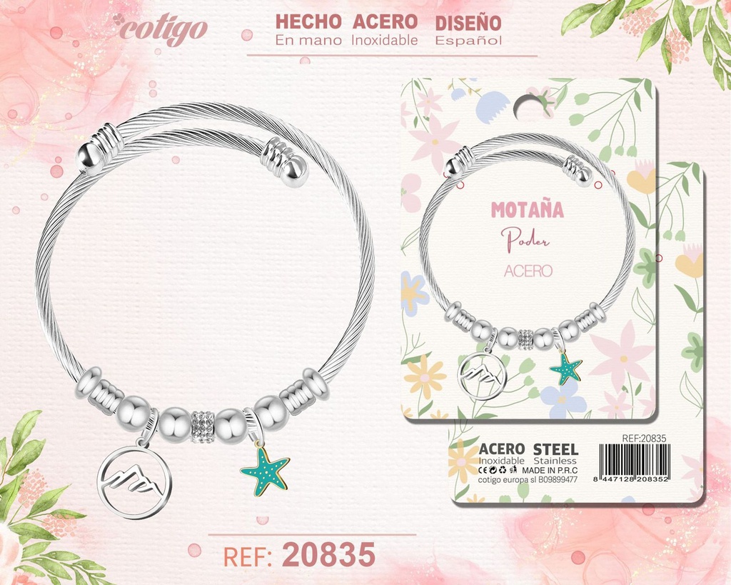 Brazalete de acero con diseño de montaña - Joyería y accesorios de moda