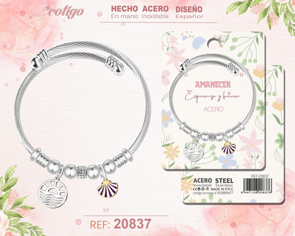 Brazalete de acero con diseño de amanecer - Joyería y accesorios de moda