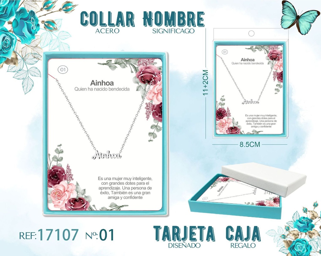 Collar de acero plateado con nombre Ainhoa - Joyas personalizadas