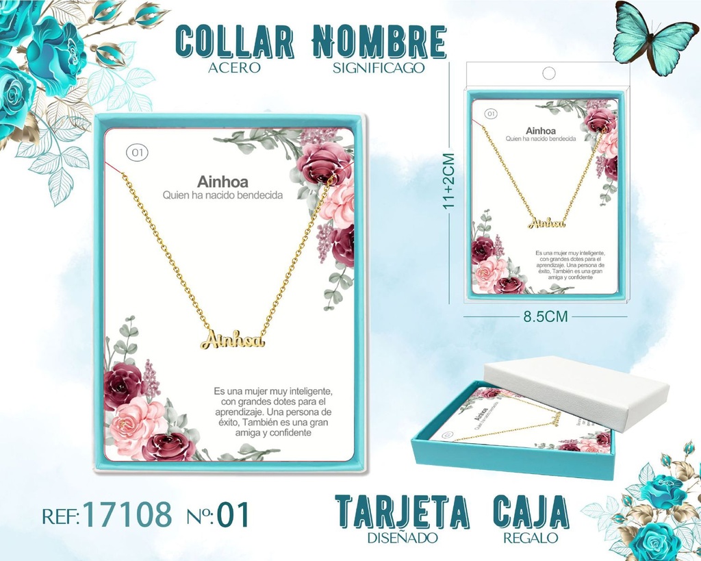 Collar de acero dorado con nombre Ainhoa - Joyas personalizadas