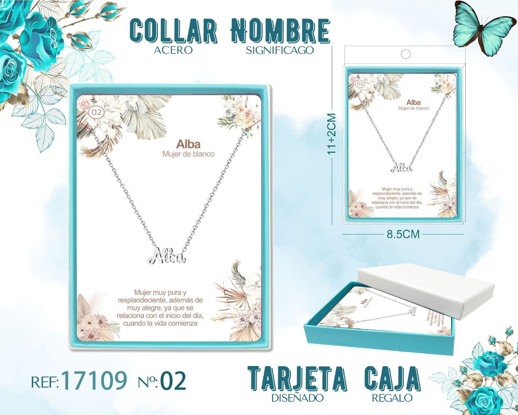 Collar de acero plateado con nombre Alba - Joyas personalizadas