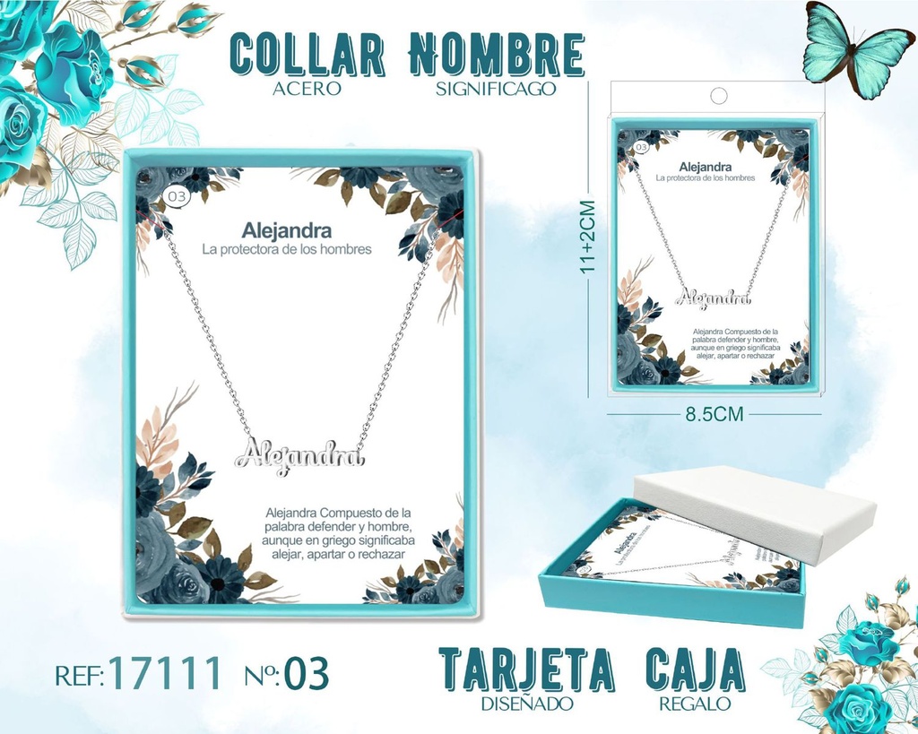 Collar de acero plateado con nombre Alejandra - Joyas personalizadas