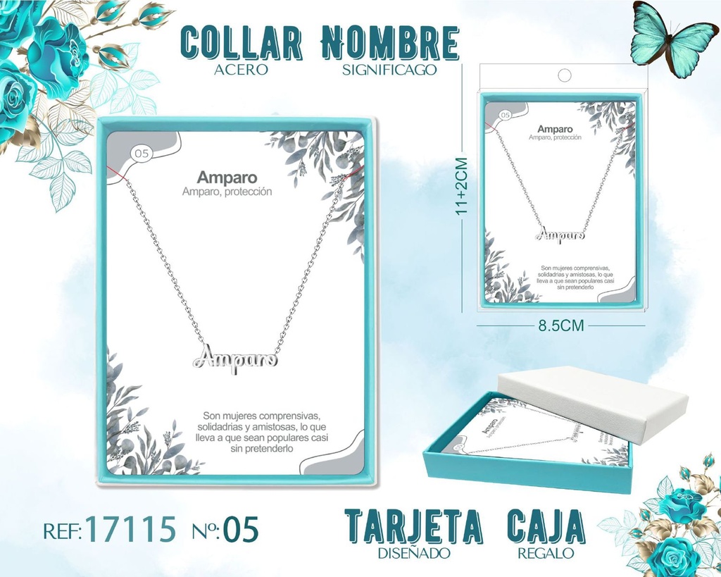 Collar de acero plateado con nombre Amparo - Joyas personalizadas