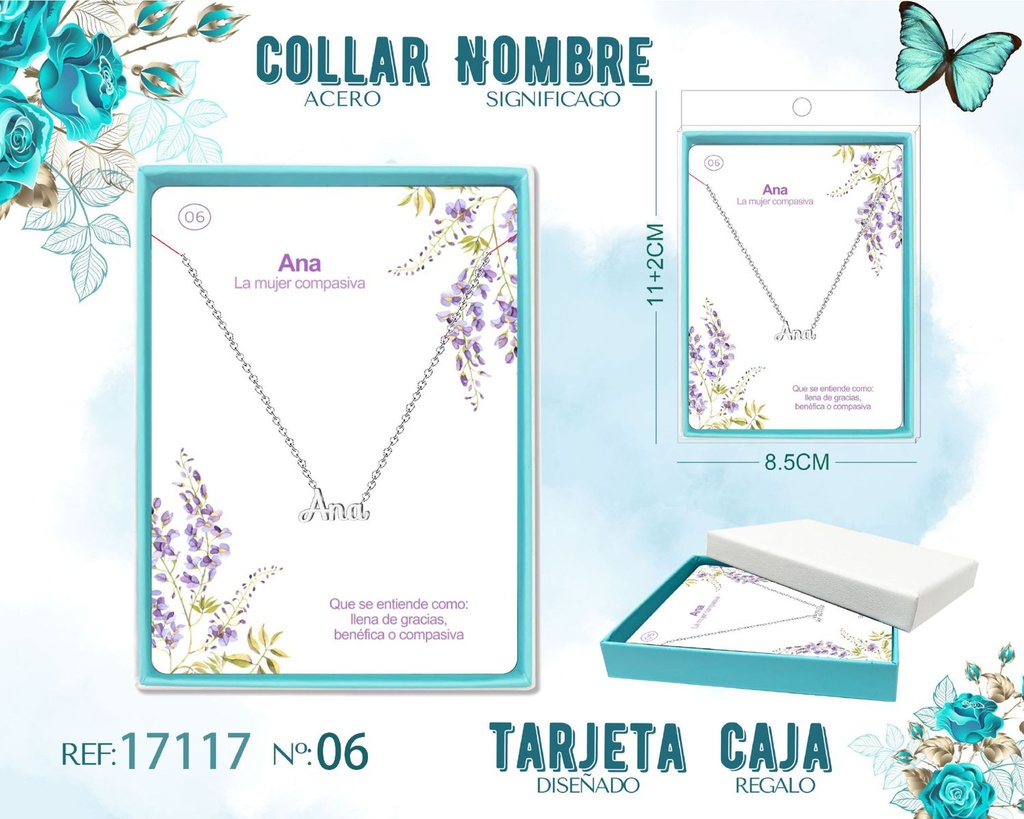 Collar de acero plateado con nombre Ana - Joyas personalizadas