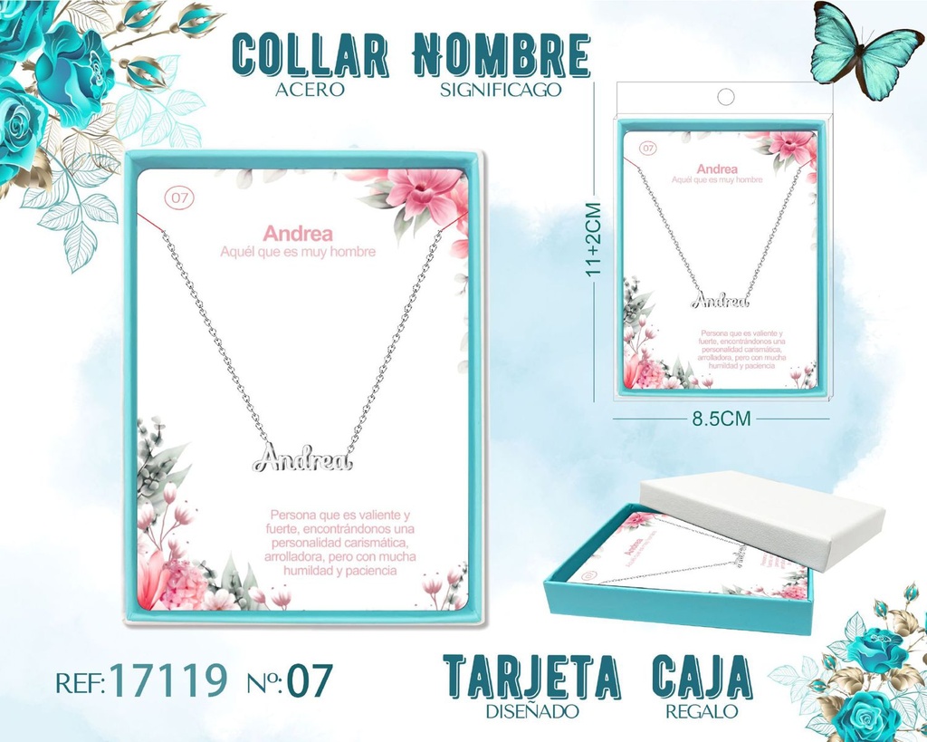 Collar de acero plateado con nombre Andrea - Joyas personalizadas