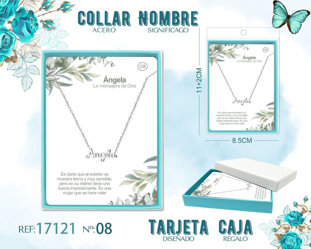 Collar de acero plateado con nombre Angela - Joyas personalizadas