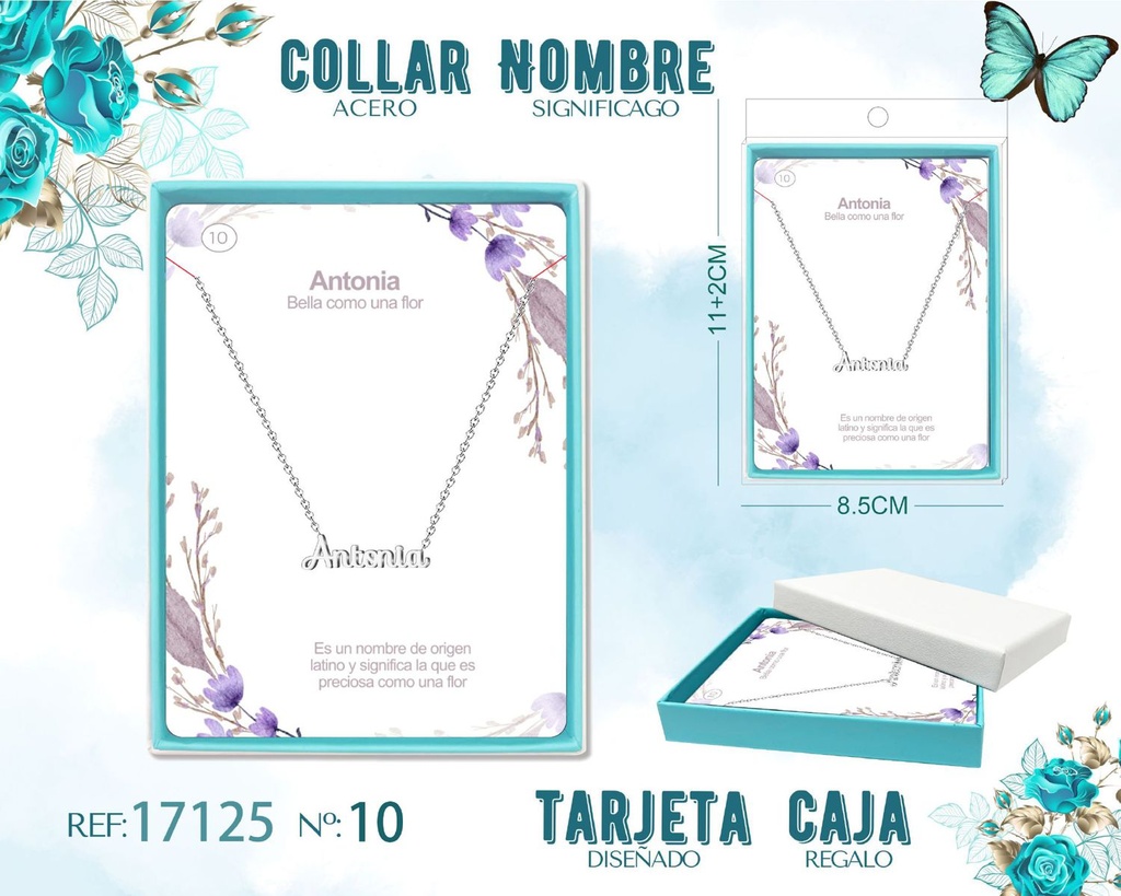 Collar de acero plateado con nombre Antonia - Joyas personalizadas