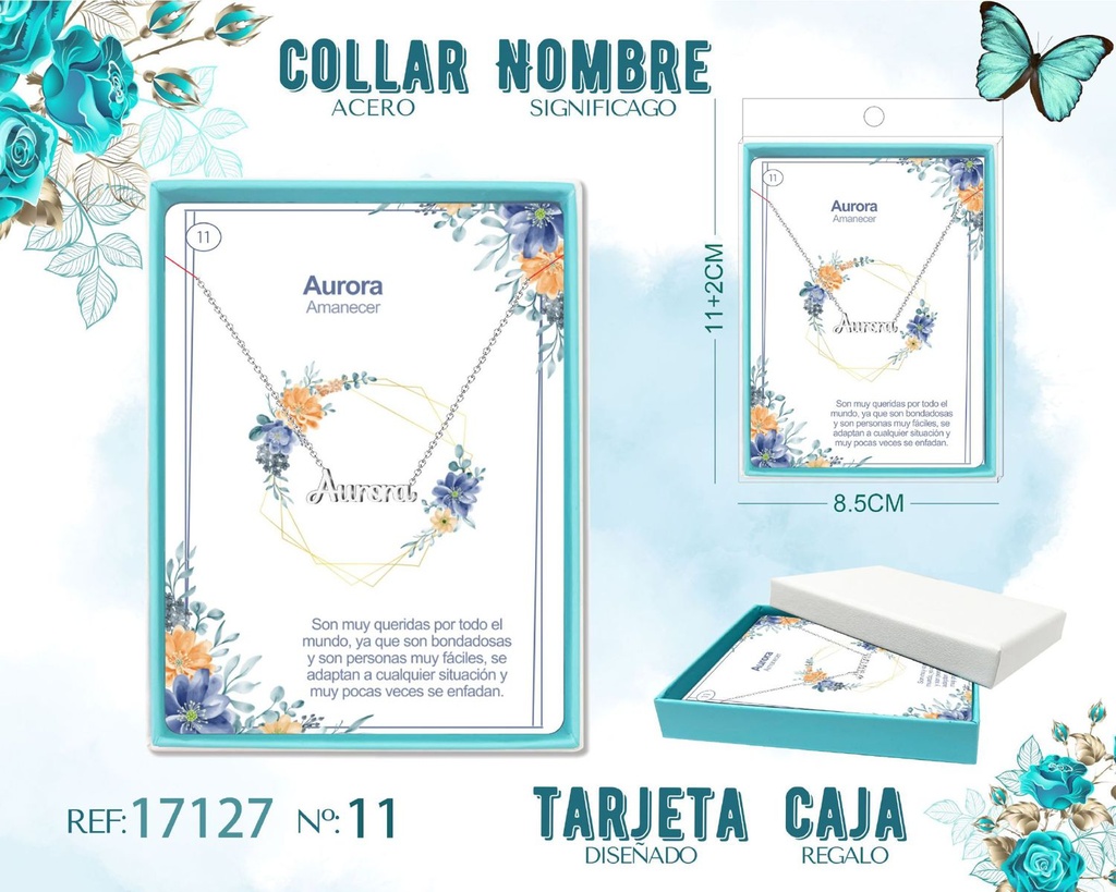 Collar de acero plateado con nombre Aurora - Joyas personalizadas