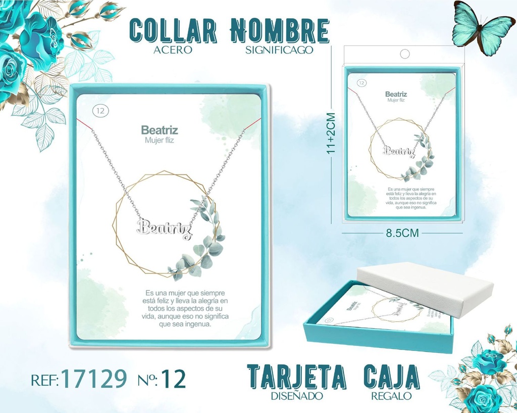 Collar de acero plateado con nombre Beatriz - Joyas personalizadas