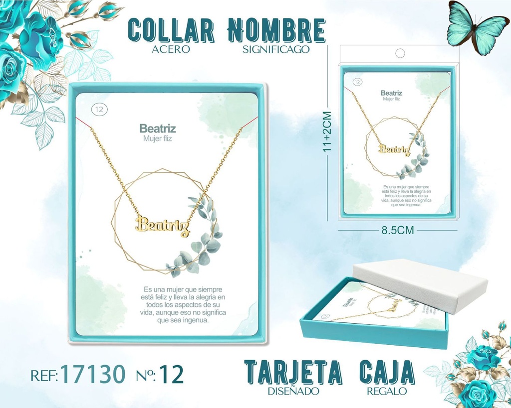 Collar de acero dorado con nombre Beatriz - Joyas personalizadas