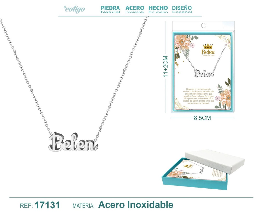 Collar de acero plateado con nombre Belen - Joyas personalizadas