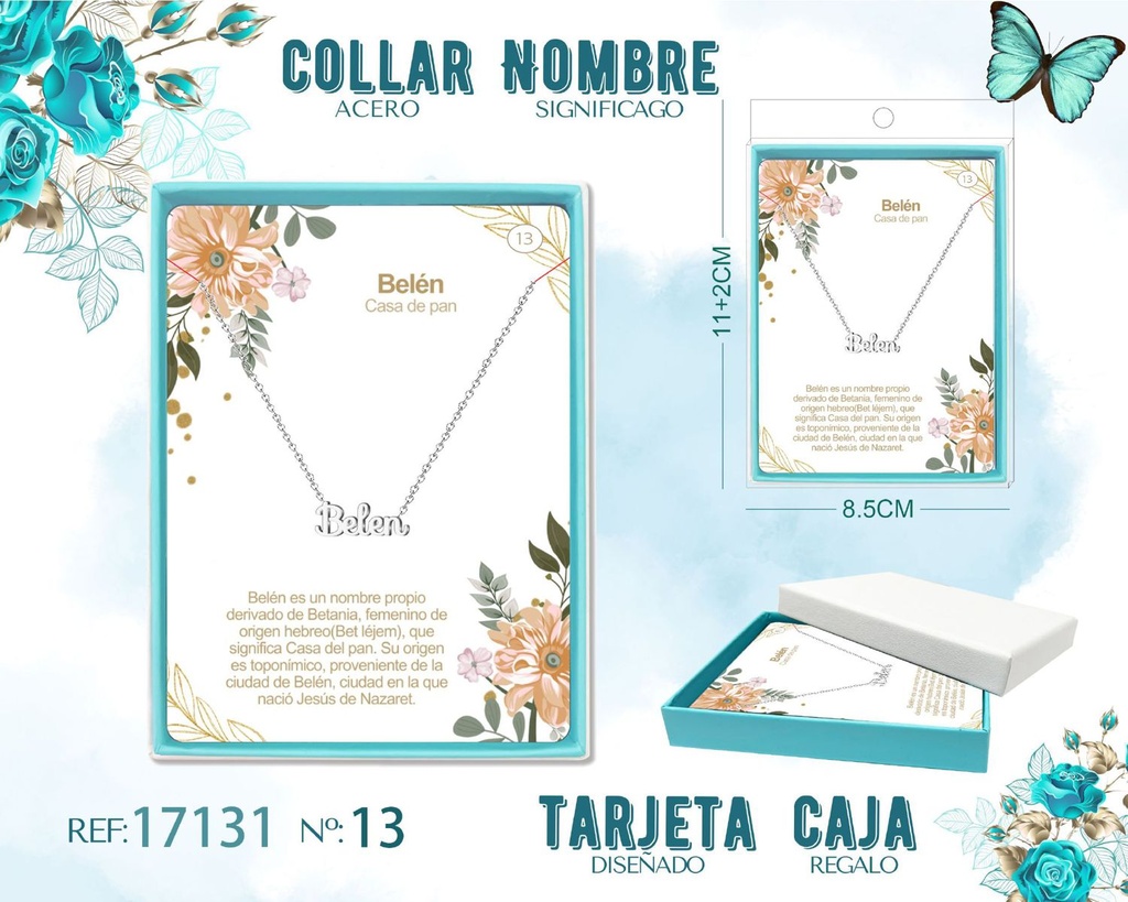 Collar de acero plateado con nombre Belen - Joyas personalizadas