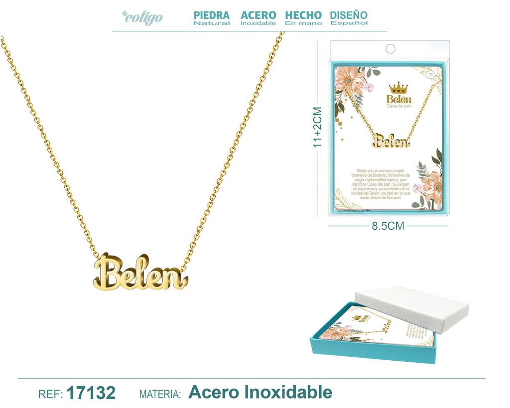 Collar de acero dorado con nombre Belen - Joyas personalizadas