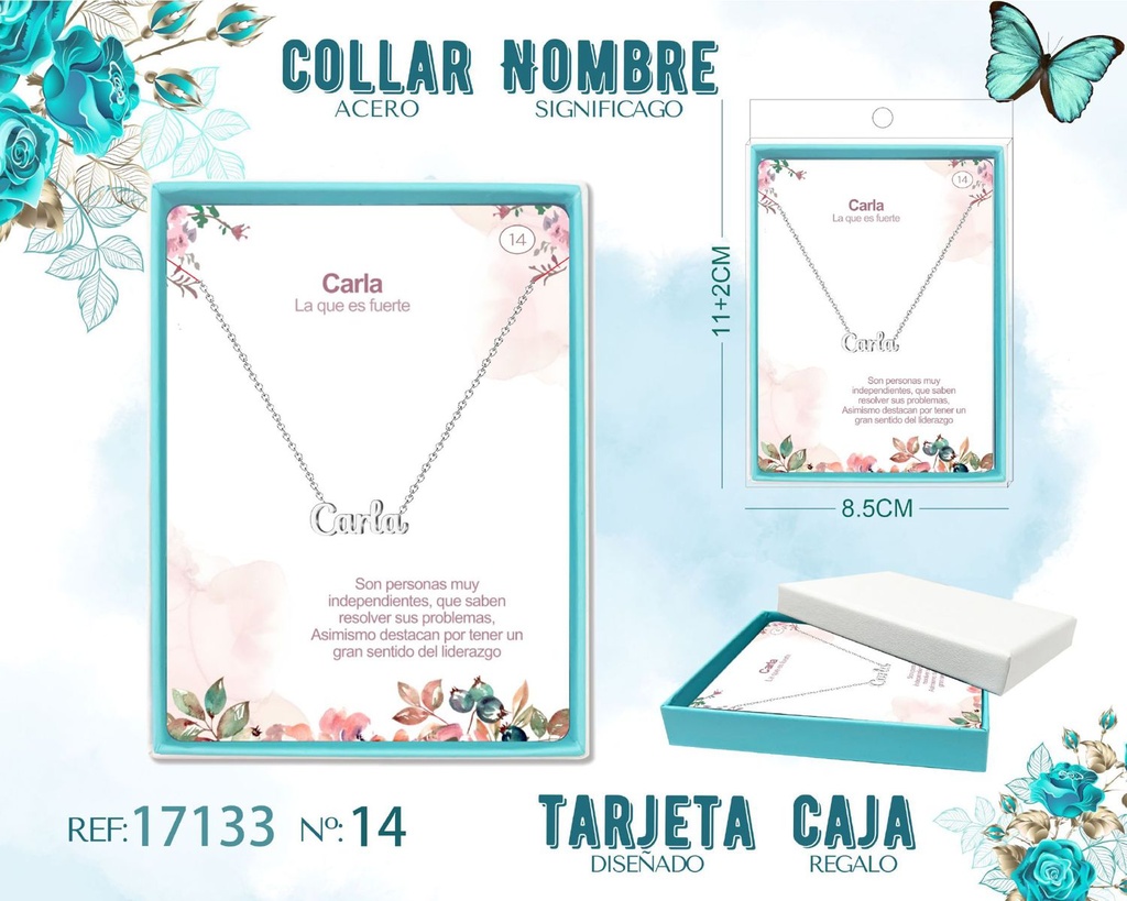 Collar de acero plateado con nombre Carla - Joyas personalizadas