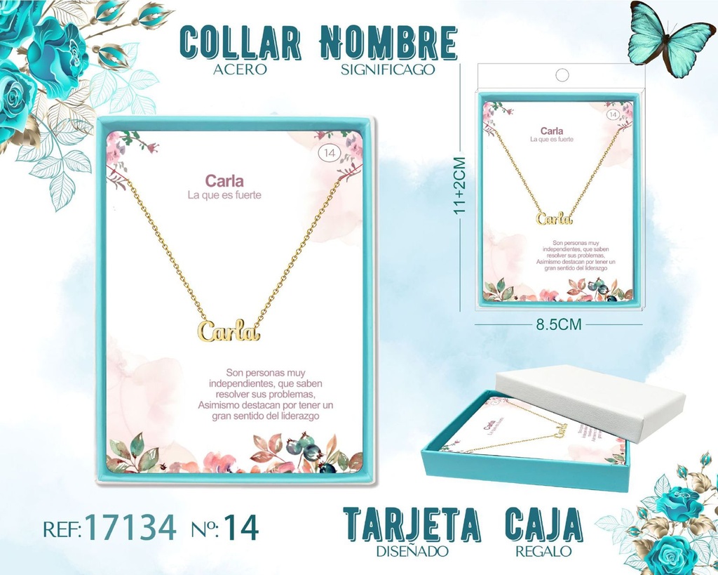 Collar de acero dorado con nombre Carla - Joyas personalizadas