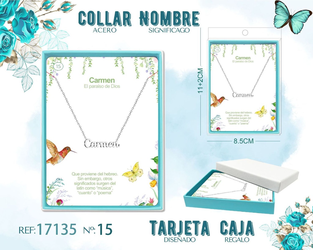 Collar de acero plateado con nombre Carmen - Joyas personalizadas