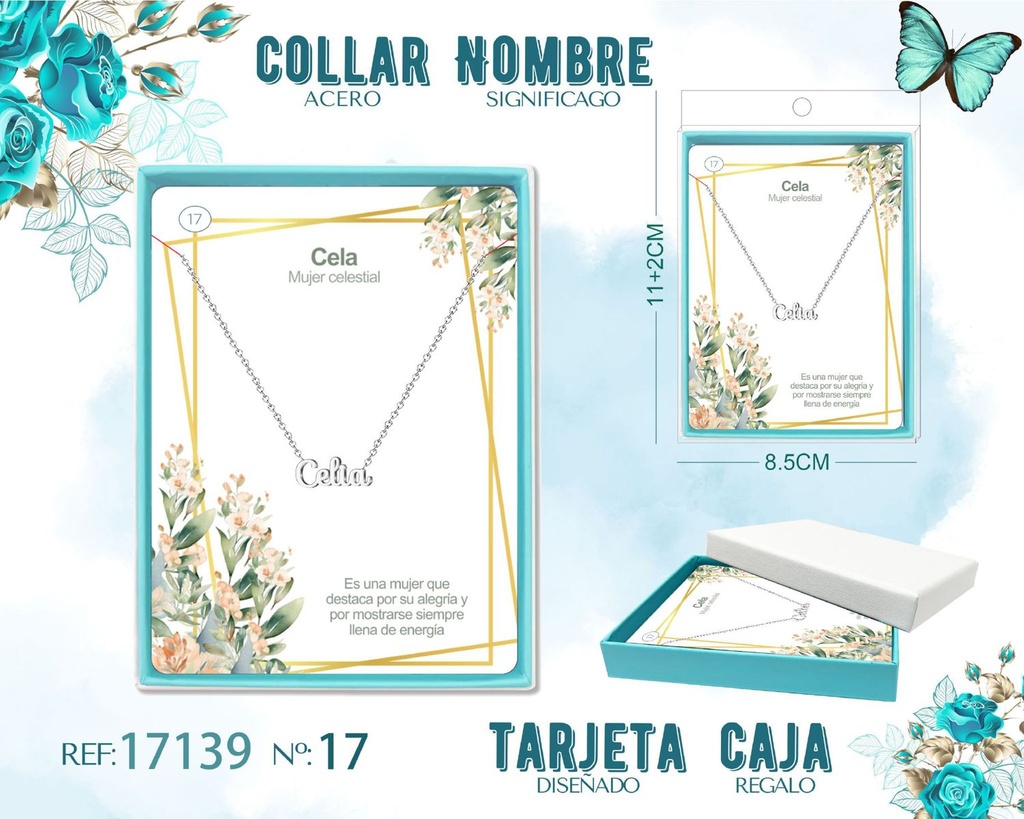 Collar de acero plateado con nombre Celia - Joyas personalizadas