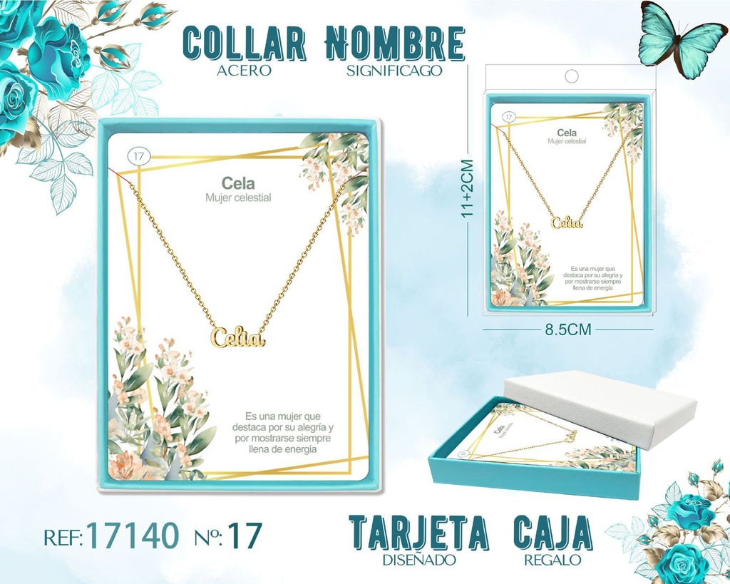 Collar de acero dorado con nombre Celia - Joyas personalizadas