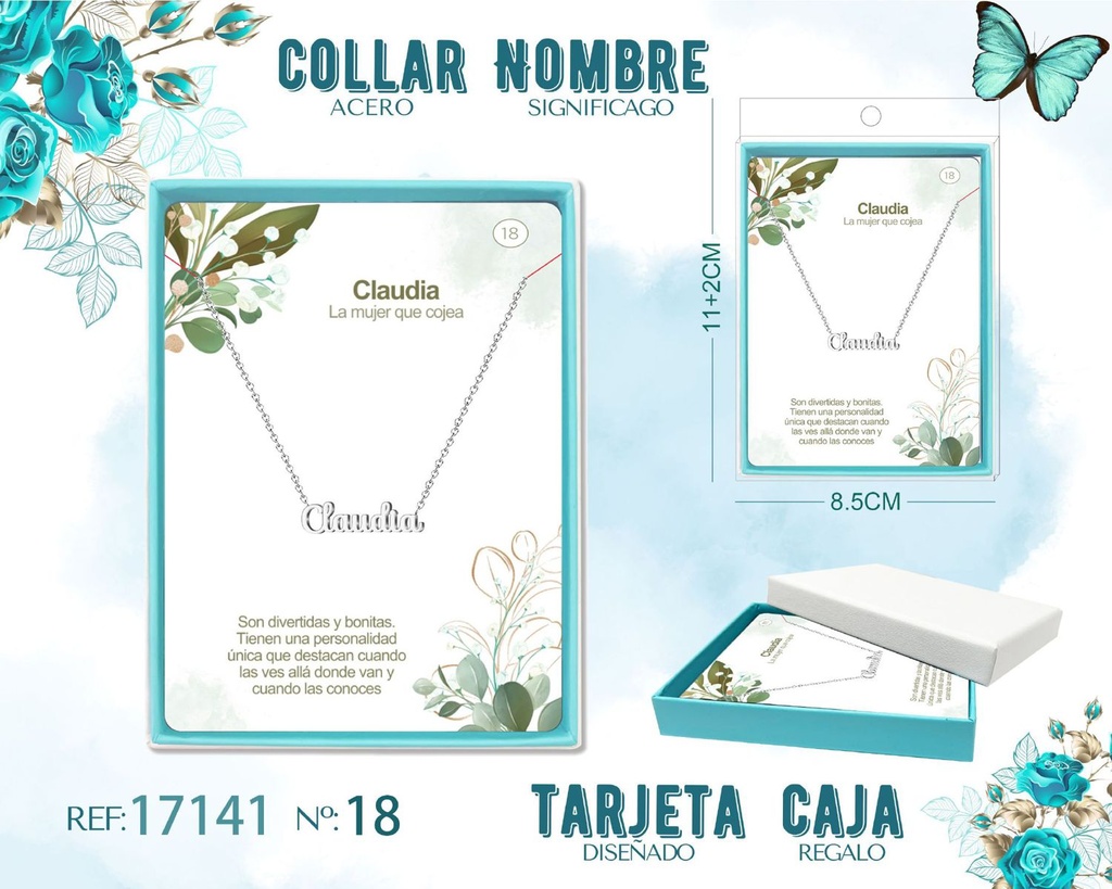 Collar de acero plateado con nombre Claudia - Joyas personalizadas