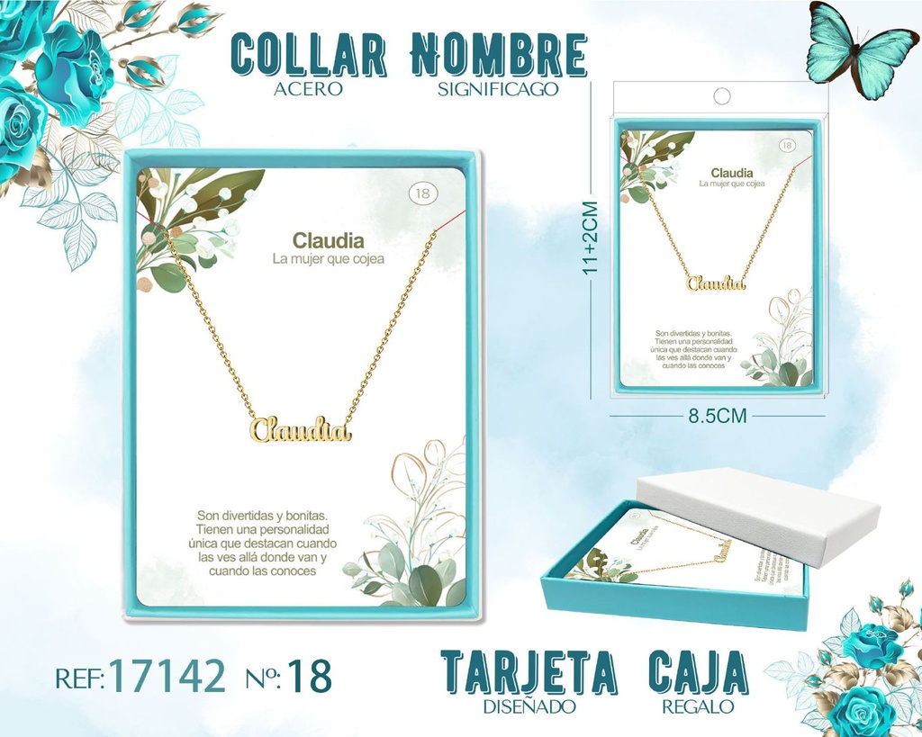 Collar de acero dorado con nombre Claudia - Joyas personalizadas