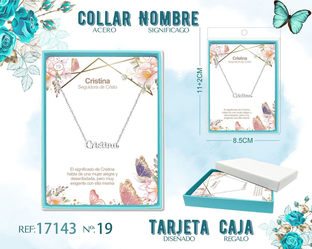 Collar de acero plateado con nombre Cristina - Joyas personalizadas