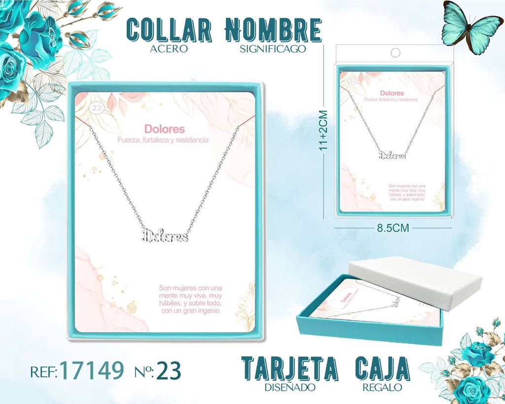 Collar de acero plateado con nombre Dolores - Joyas personalizadas