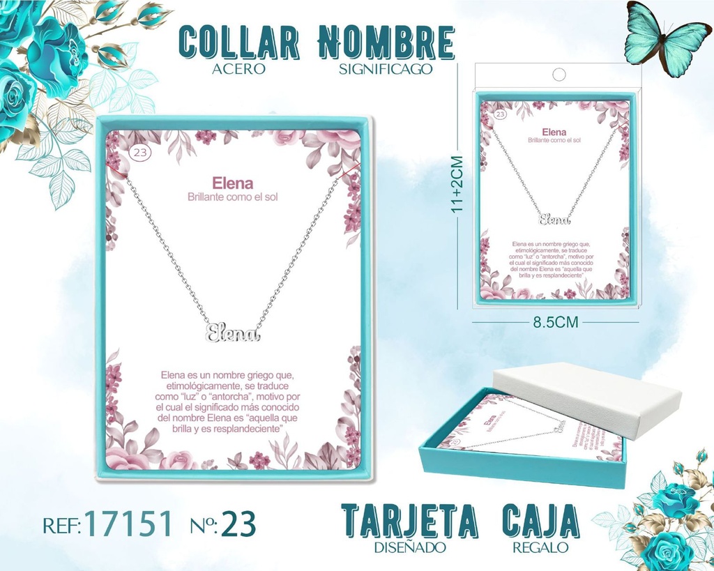 Collar de acero plateado con nombre Elena - Joyas personalizadas